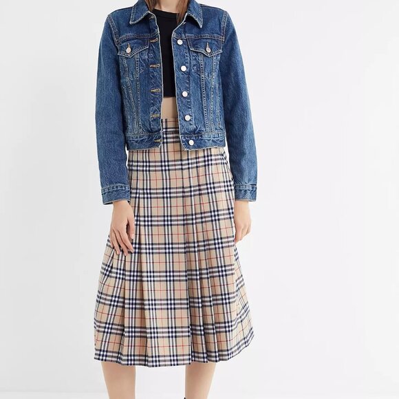 UO Aggie Plaid Pleated Midi Skirt Burberry Print - Picture 1 of 7